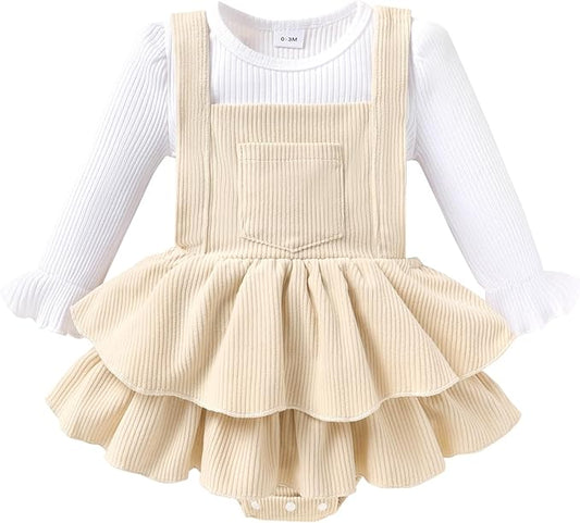 YOUNGER TREE Newborn Baby Girl Fall Winter Outfits Long Sleeve Romper Corduroy Overall Dress Infant Skirt Clothes Sets