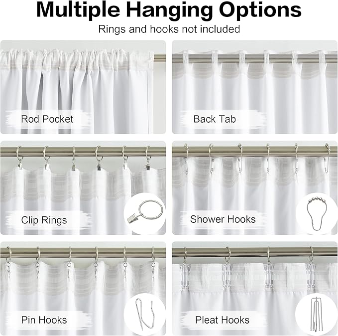 DUALIFE 70 Inch Wide White Window Curtains - 70 W x 84 L, Solid Room Darkening Privacy Assured Drapes for Sliding Door Rod Pocket and Back Tab Curtains, 2 Panels