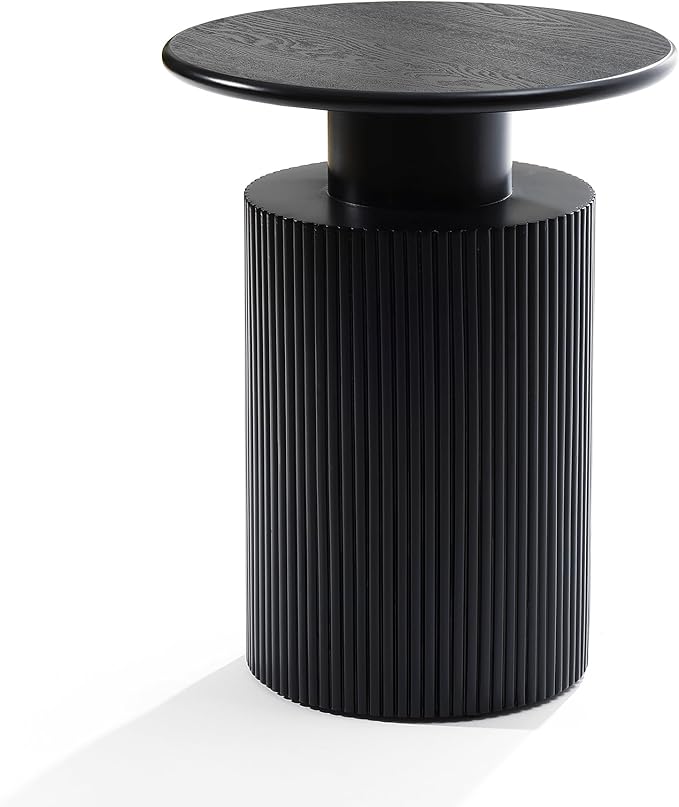 LuxenHome Black Side Table, 22" Fluted Round Side Table for Small Spaces, Modern Accent End Table for Living Room Couch, Bedroom, Bedside Table, Nightstand