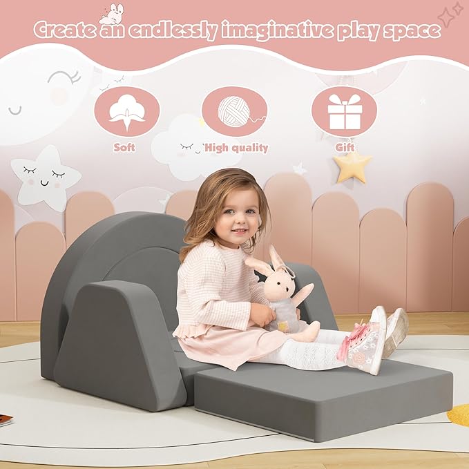 7 PCS Modular Kids Play Block Couch Child Sectional Sofa Toddler Building Fortplay Bedroom Playroom Baby Convertible Floor Foam Cushion for Boys & Girls (Dark Gray-Single)