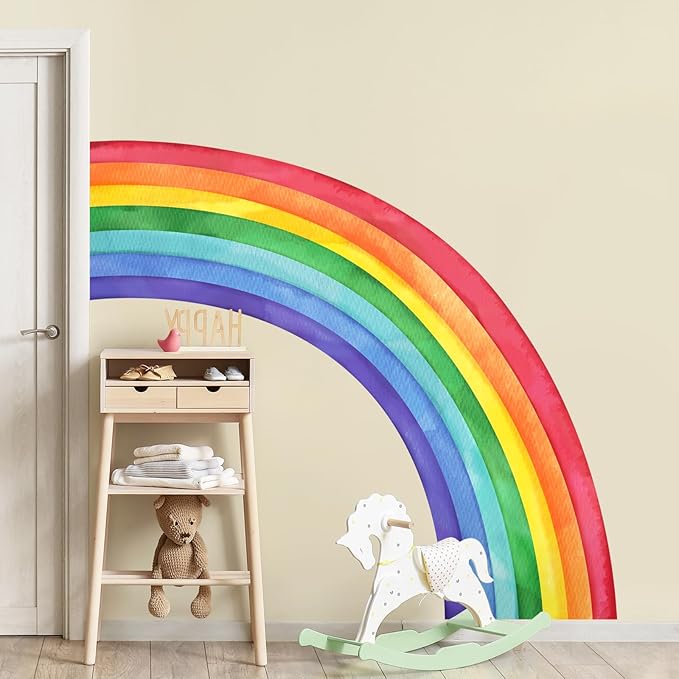Supzone Large Rainbow Wall Decals, Mural Watercolor Half Rainbow Wall Stickers Peel and Stick Vinyl Wall Art Decor for Girls Bedroom Kids Nursery Living Room Playroom Toddler