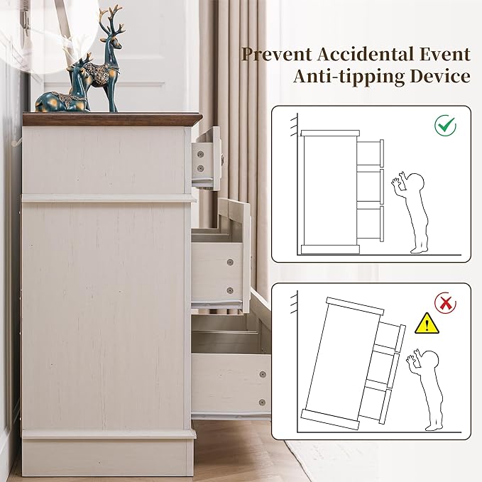 Dresser for Bedroom with 7 Drawers, 55" Wide Dresser for Storage and Organization, Farmhouse Chest of Drawers for Living Room, Closet, Hallway, White