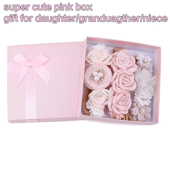 Baby Girl Floral Headband Nylon Flower Crown Elastic Hairband 3pcs Hair Accessories Gift for Girls, YM7, stretchy size