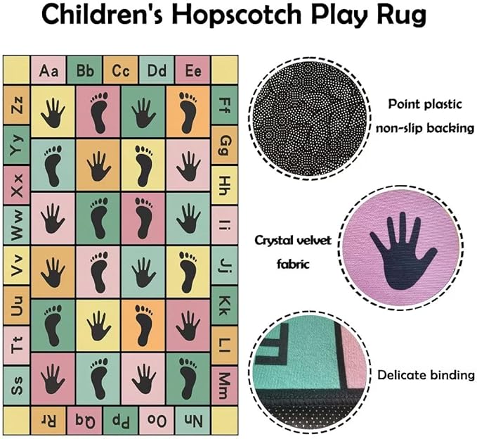 Hopscotch Play Rugs Kids, ABC Alphabet Education Carpet, Playroom Bedroom Living Room Decor Learning mat (Pink,71x106 in)