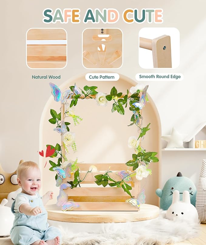 Wooden Baby Shower Crate Closet-Baby Shower Basket with String Lights Butterfly Welcome Gift Basket Wooden Crate for Baby Gift Basket Newborn Boys Girls Pregnancy Gifts-Small Baby Shower Gifts