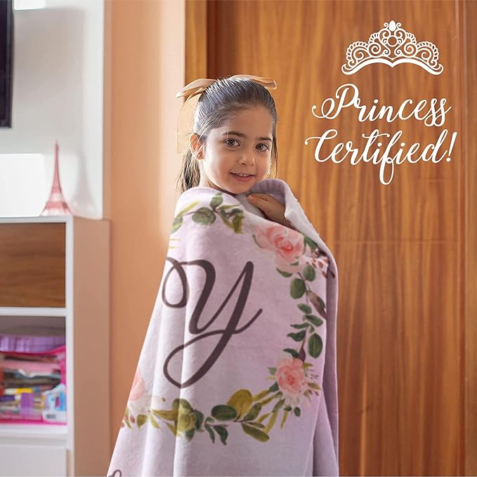 Personalized Girls Throw Blanket with Custom Name | Plush Warm Fleece for Bedding or Decorative Room Decor | Cute Kids Bed Covers | Boho Monogram Flowers (Sherpa, 60x80)