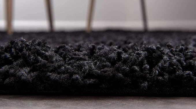 Unique Loom Solid Shag Collection Area Rug (2' 6" x 13' 1" Runner, Jet Black)