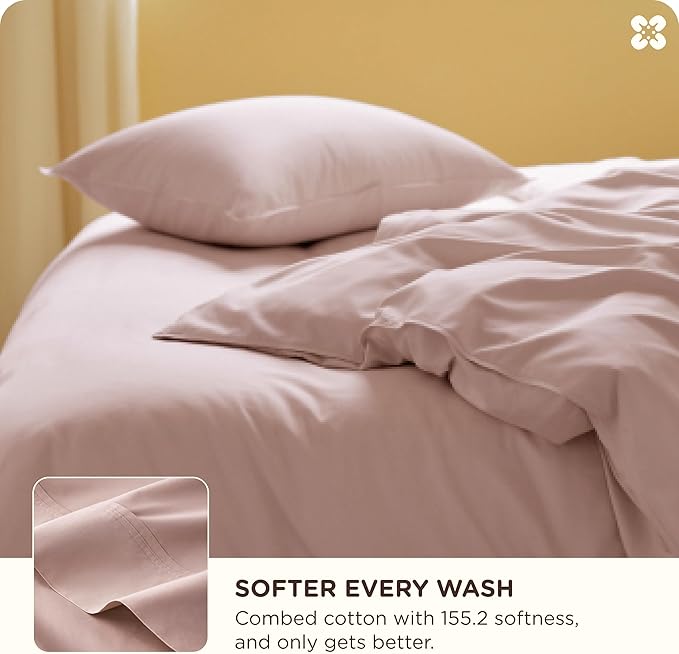 Bedsure Cooling Duvet Cover King Size, Cotton & Rayon Derived from Bamboo Blend Duvet Cover Set for Hot Sleepers,Ultra-Soft, Breathable & Lightweight Home Bedding for All Seasons (Petal Pink,104"x90")