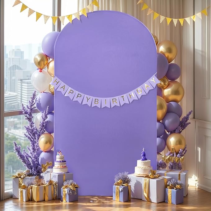Lavender Arch Cover 7.2FT Spandex Fitted Wedding Arch Stand Covers Round Top Chiara Arch Covers Stretchy Backdrop Cover for Birthday Party Ceremony Banquet Decoration