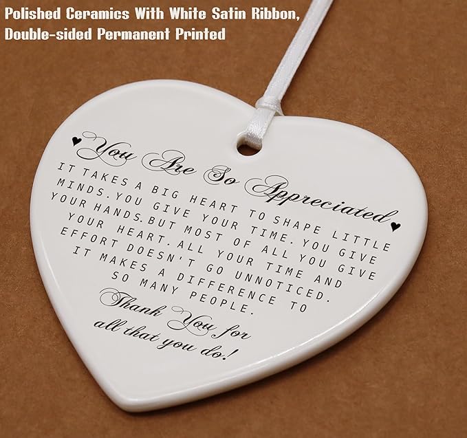 Heart Shaped Christmas Ornament-Appreciation Gift for Teacher Neighbor Doctor Nurse Colleague Therapist Boss Mom Dad Sister Brother Friend-Thanksgiving Birthday Sentimental Keepsake Decoration
