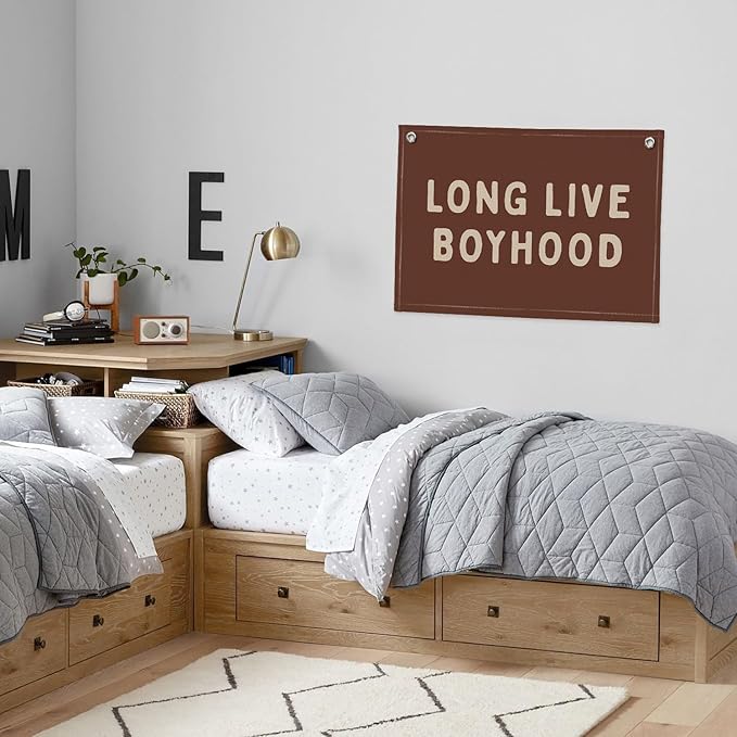 Long Live Boyhood Linen Banner – Boys Room Wall Hanging, Playroom & Nursery Decor, Toddler Room Flag, Aesthetic Boys Bedroom Sign – Chocolate Brown