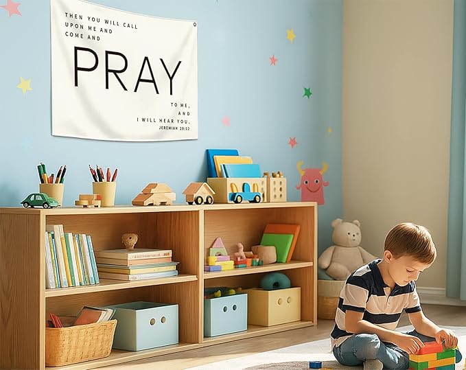 Christian Bible Verse Scripture Rectangular Banner Flag Wall Decor Gift for Baby Boy Girl Kid,Nursery Bedroom Reading Room Decor-Then You Will Call Upon-Baby Present Shower,Birthday Christmas Gif
