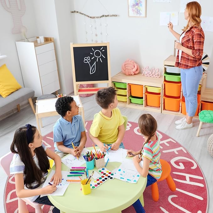 LIVEBOX Large Pink Rugs for Nursery, Washable Kids Rug for Girls Bedroom, Educational Round Rug for Playroom, ABC Circle Carpet Soft Princess Playmat for Living Room Classroom(71",Pink)
