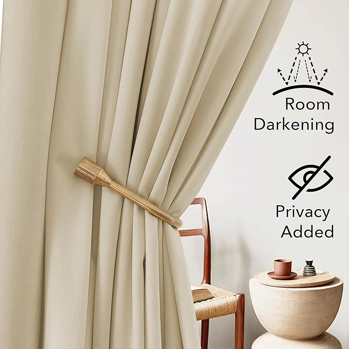 StangH Beige Pinch Pleated Velvet Curtains for Living Room, 96 inches Long Light Dimming Farmhouse Window Drapes Thermal Insulated Track System Panels for Nursery Dining Room, W38 x L96, 2 Panels