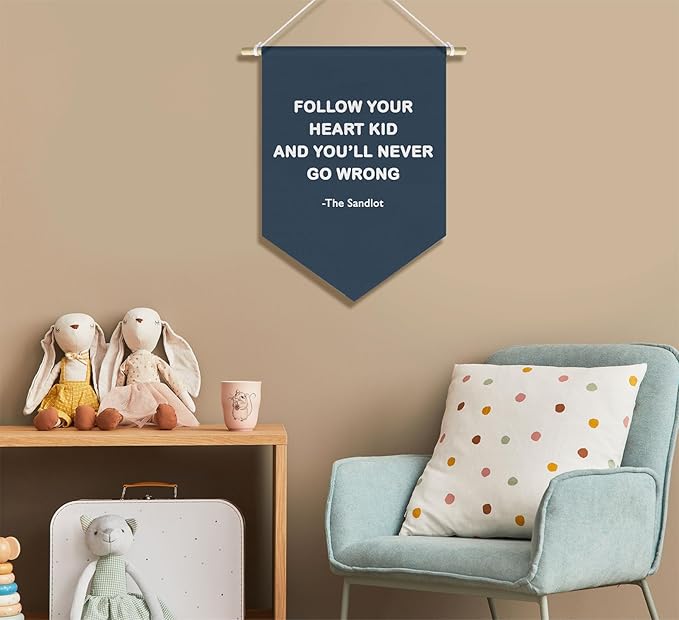 Vinatge Sports Baseball Nursery Classroom Kids Boys Playroom Decor, Inspirational Motivational Baseball Wall Decor Pennant for Baby Boy Girl Toddler Room Bedroom, Navy Blue Wall Decor, 15x11in