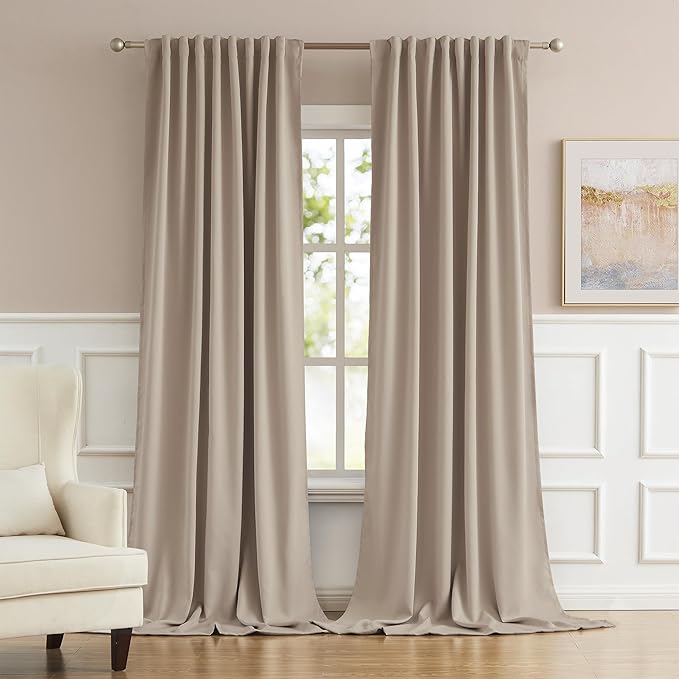 DUALIFE Extra Long Room Darkening Curtains Rod Pocket/Back Tab 120 Inches Long,Triple Weave Microfiber Privacy Draperies 52x120 inch 2 Panels