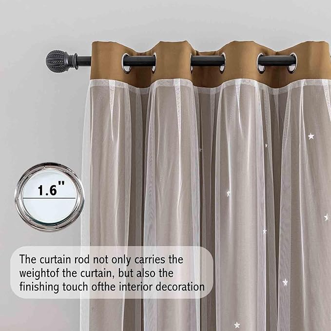 Anytime Romantic Kids Curtain,Hollow-Out Stars Window Curtain Double Layer Blackout Curtains for Girls Bedroom Kids Room 2Panel,(W52 x L84,Coffee)