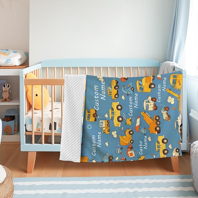 Custom Baby Blanket - Cartoon Cars Design Personalized Name Blanket, Soft Flannel Dot Infant Toddler Blanket for Boys, Customizable Nursery Bedding (30”x40)