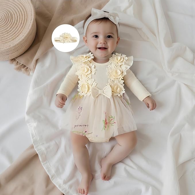 Giraropa Baby Girl Fall Winter Clothes Long Sleeve Romper Dress + Socks + Headband Newborn Infant Cute Casual Outfits