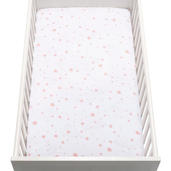Newton Baby Organic Fitted Crib Sheets (2-Pack) - 100% Breathable and Ultra-Soft, 100% Organic Muslin Cotton, Stardust Print in Blush Coral + Solid White, Fits All Standard Cribs