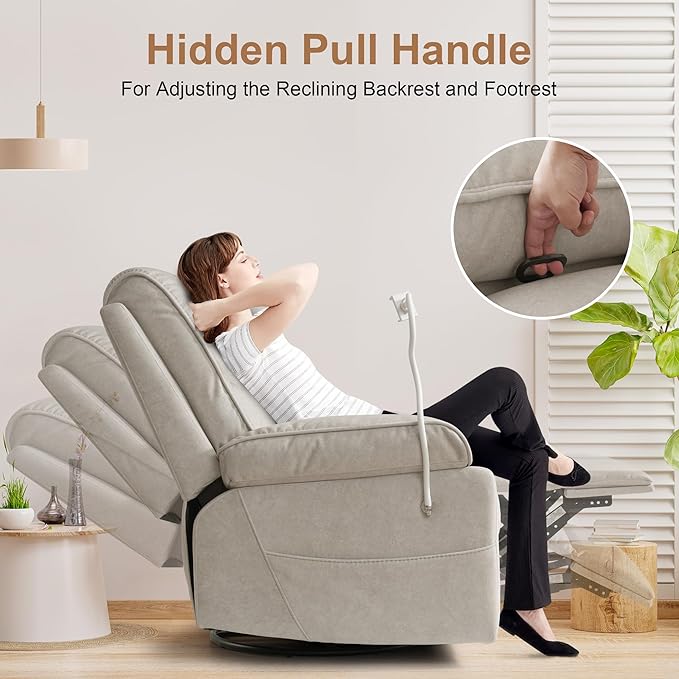 360° Swivel Glider Recliner Nursing Rocking Chair for Breastfeeding, with Adjustable and Removable Phone Holder for Living Room,Nursery Room, Baby Essentials
