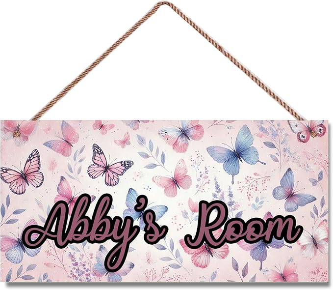 Personalized Sign Colorful Butterfly Rerto Sign Wall Art Decor For Kids Room Custom Name Door Décor For Girls Bedroom Home Kitchen Garden Yard
