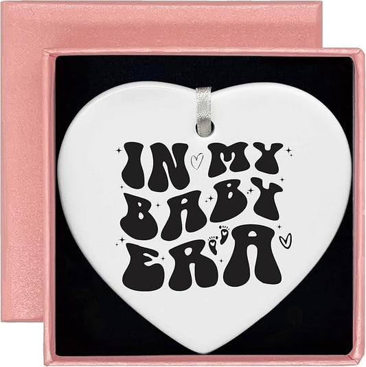 Heart Shaped Ornament-New Mom Keepsake for Expecting Mother-Baby Shower Pregnancy Announcement Gift for Mother to Be-Newborn Baby Arrival Decor-Ceramic Ornament Christmas Home Plaque Keepsake