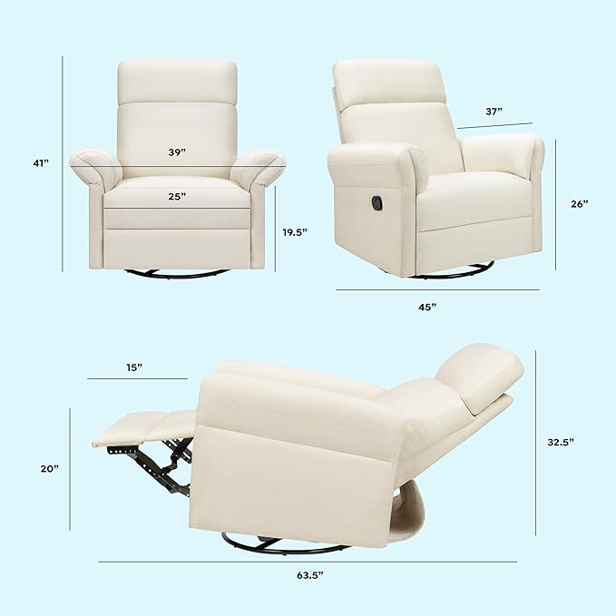 Davinci Suzy Flex Nursery Recliner and Swivel Glider with Adjustable Headrest and Armrests, High Pillowback in Vanilla | GREENGUARD Gold, FSC, CertiPUR-US® Certified