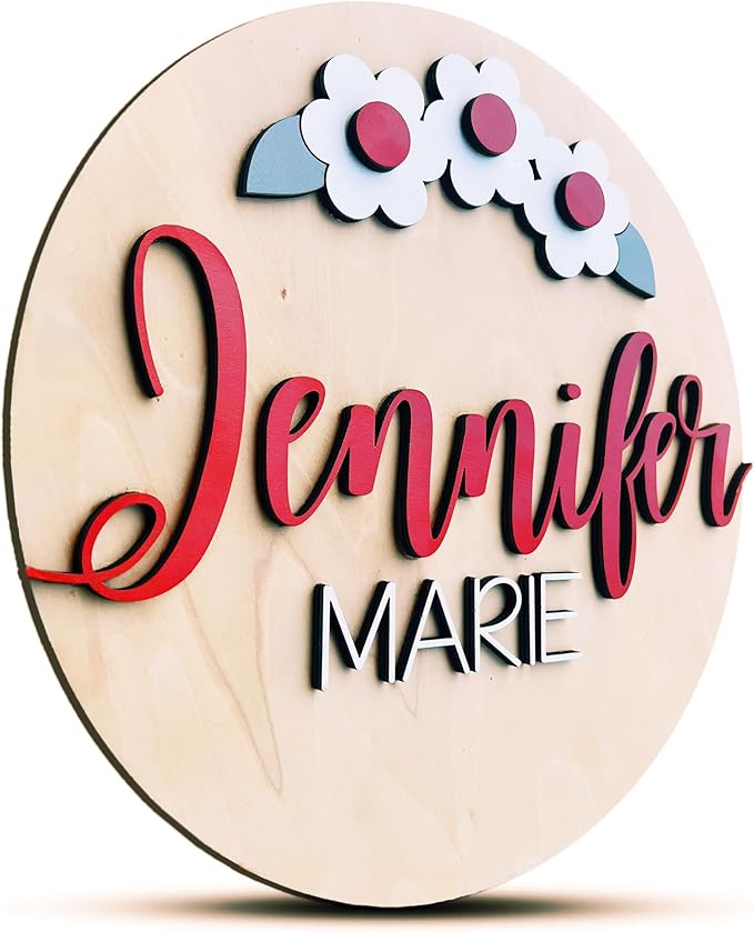 Round Name Sign For Nursery, Boho Nursery Sign, Family Name Signs, 3D Wall Art for Children & Kids Rooms, Baby Shower, First birthday gift
