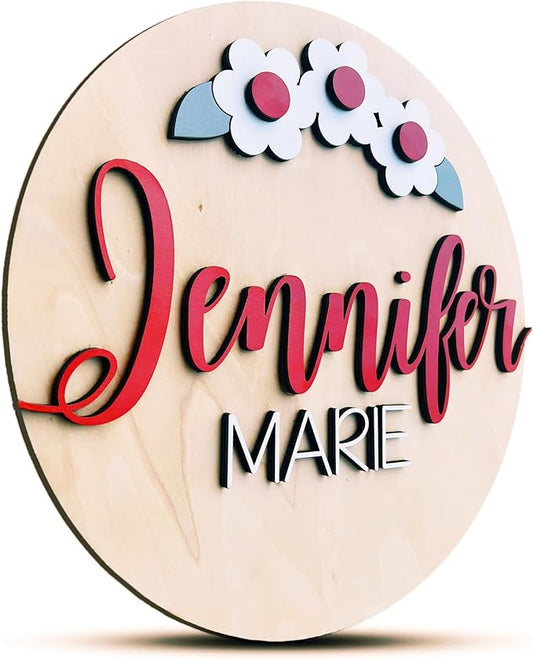 Round Name Sign For Nursery, Boho Nursery Sign, Family Name Signs, 3D Wall Art for Children & Kids Rooms, Baby Shower, First birthday gift