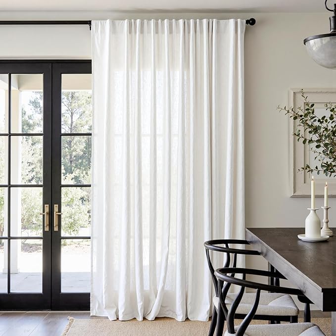 jinchan Linen Blend Curtain 90 inch Length 1 Panel for Sliding Door, Light Filtering 100 inch Extra Wide Living Room Drape with Rod Pocket Back Tab(100W x 90L, Off White)