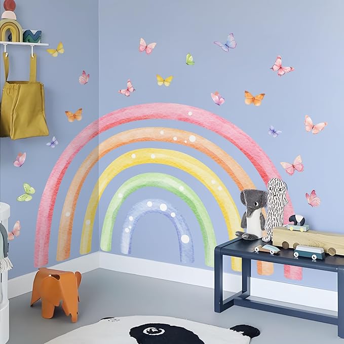 H34.6 Large Rainbow Wall Decals, Watercolor Wall Stickers Peel and Stick Mural for Girls Boys Nursery Kids Room Home Decor