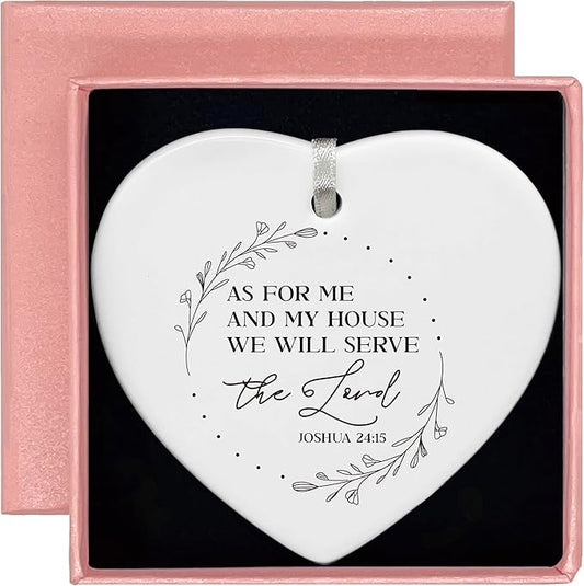 Heart Shaped Christmas Ornament-Scripture Blessing for New Homeowners-Housewarming Gift for First Home Moving Day Keepsake Ceramic Decor