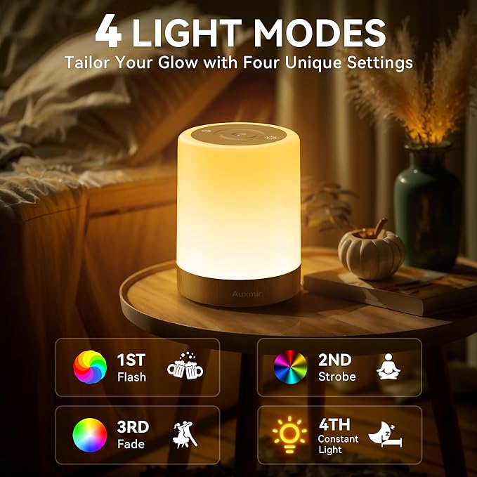 Auxmir Night Light for Kids Baby, Dimmable Touch Lamp for Nursery, 11 RGB Colors 5 Brightness, Portable Rechargeable Table Lamp for Nightstand, Kids Night Light for Bedroom Living Room, Brown-2 Pack