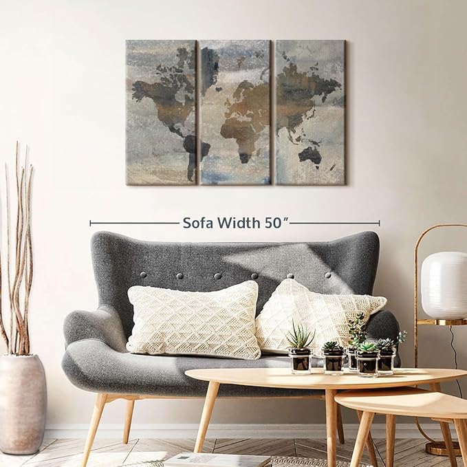ElephantStock Stone World Wall Art - Horizontal Canvas - 3-Piece Lobby Wall Decor - Painting Map Canvas Print - Beige and Gray Decor for Wall by Avery Tillmon - 38" X 24"