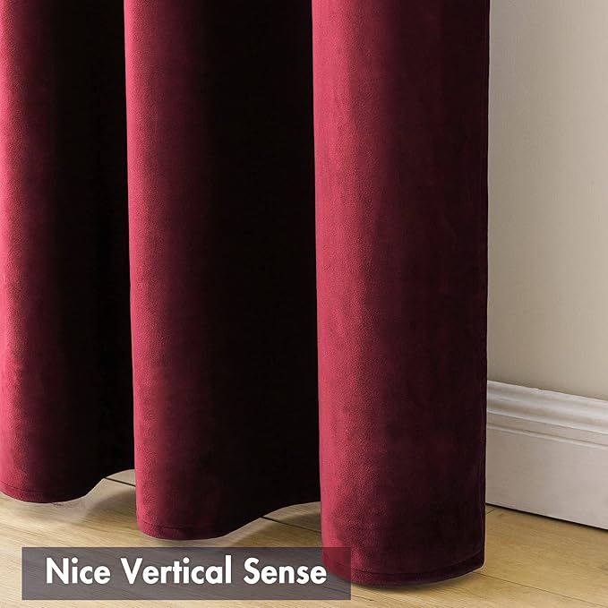 MIULEE Burgundy Velvet Curtains Thermal Insulated Blackout Curtain Christmas Drapes for Bedroom Living Room Darkening 72 Inches Long Curtains Panels Rod Pocket Set of 2