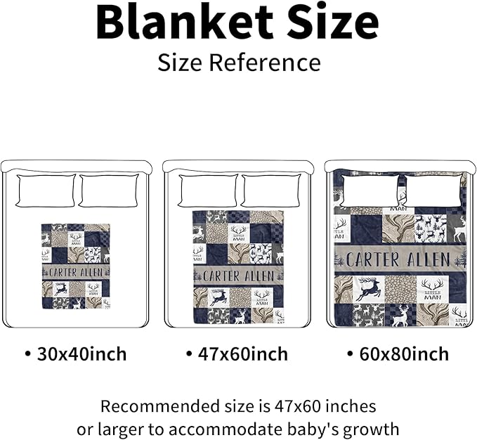 Personalized Baby Blankets for Boys Girls, Custom Name Navy Deer Baby Blanket, Soft Receiving Blanket for Newborns and Toddlers, Ideal for Baby Showers and Nursery Decor