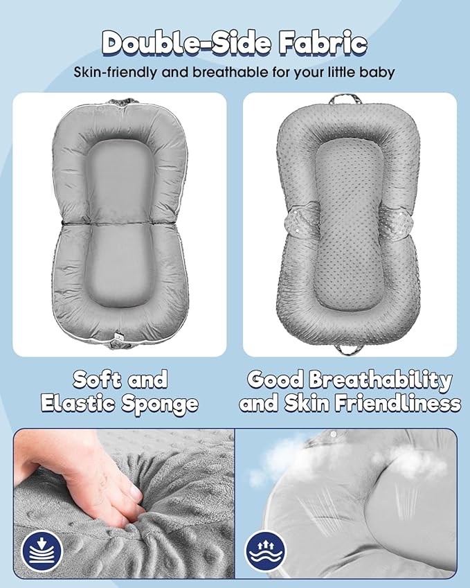 Baby Lounger Pillow : 2-in-1 Infant Lounger for Newborn 0-48 Months, Portable Tummy Time Mat for Home and Travel, Breathable & Soft Baby Seat for Baby, Babies Essentials Gifts