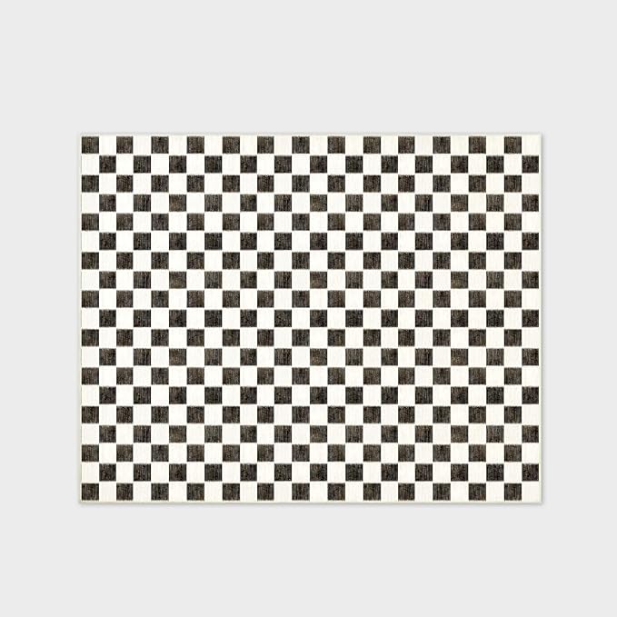 EverGrace Checkered Plaid Area Rug 8x10, Soft Fuzzy Faux Wool Rugs Washable Anti Slip Rugs Large Rug Carpet for Entryway Bedroom Living Room Hallway Kitchen and Laundry Room, Black and White