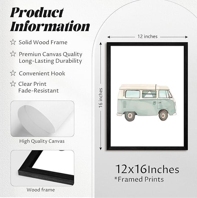 Car Wall Art Boys Room Canvas Wall Decor Nursery Prints Transportation Vehicle Wall Art Kids Toddler Poster Construction Truck Picture Boy Nursery Artwork for Bedroom Playroom 12x16x6 Inch Wood Framed
