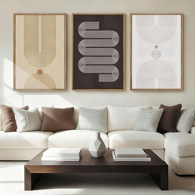 Anyzal Neutral Modern Wall Art Geometric Line Artwork for Living Room Bedroom Office 16x24 Inch Set of 3