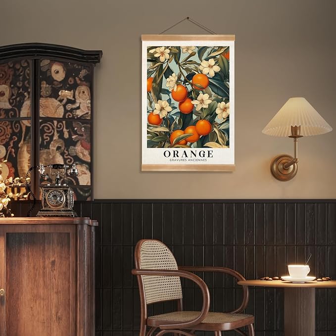 ZTGDA Farmhouse Orange Wall Art,Vintage Botanical Fruit Poster, French Style Citrus Wall Decor, Linen Canvas Hanging Poster for Kitchen, Dining Room, or Cafe Decor(Orange)