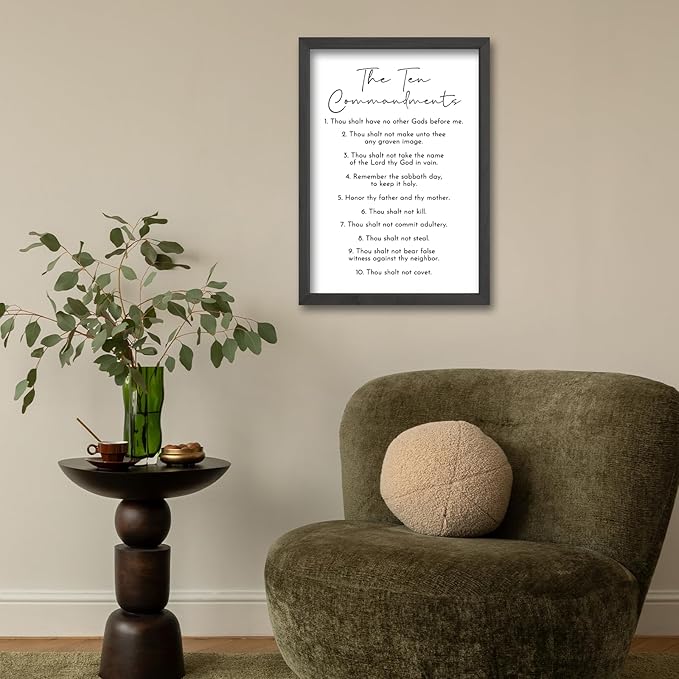 Surfapans The Ten Commandments Wall Decor Art 16"X11" Bible Verse Sign God Jesus Prayer Christian Saying Catholic Wood Framed Wall Hanging (Black)