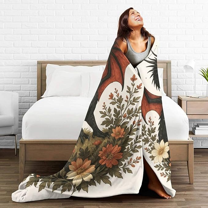 Black Dragon Blanket Floral Dragon Throw Blanket Soft Cozy Fleece Fuzzy Stuffed Plush Flannel Gifts for Girls Women Boys Kids Adults 40''x50''