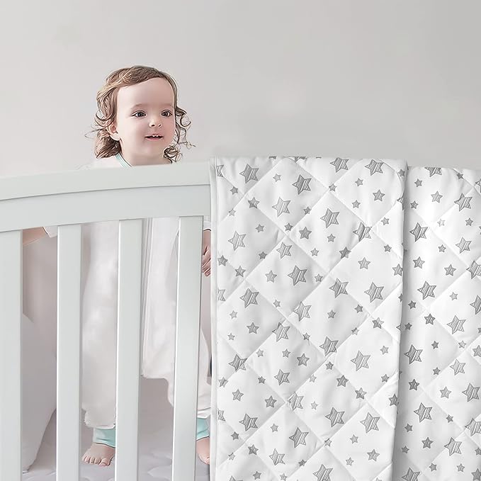 Baby Blanket for Boys and Girls, Soft Cozy Toddler Comforter Quilted with White Star Print, Ultra Soft and Comfortable Down Alternative Crib Comforter, 39x47 Inches