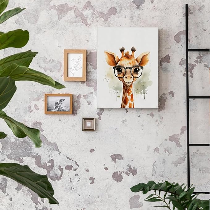 Woodland Nursery Decor, Baby Room Decor, Giraffe Wall Art Decorations For Safari Nursery Kids Toddler Boy Girl Room Playroom, Animal Wall Art Prints Poster 11x14 Inches Framed