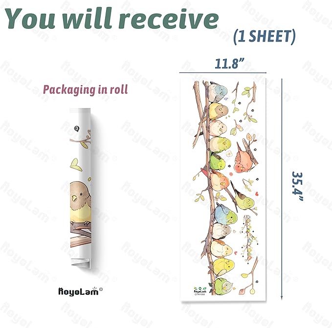 Cartoon Lovely Birds on The Branch Wall Stickers Nursery Wall Decals for Kid Removable Peel and Stick Wall Art Home Decor Decoration for Classroom Preschool Living Room Bedroom Bathroom