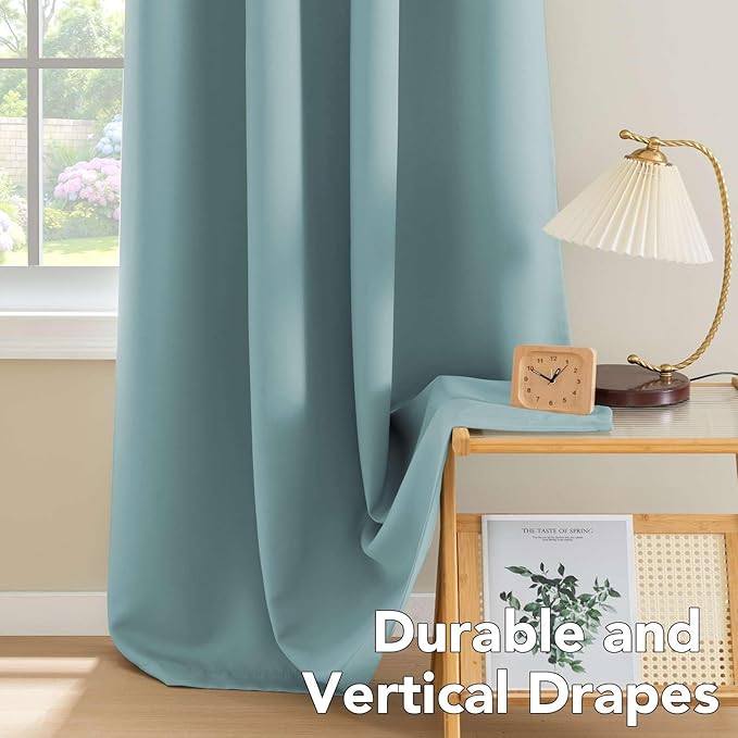 H.VERSAILTEX Premium Blackout Thermal Insulated Room Darkening Curtains for Bedroom/Living Room - Classic Grommet Top (2 Panels, Mineral Blue, 52 Inch by 96 Inch)