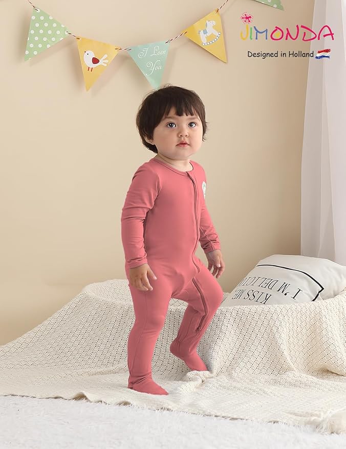 Jimonda Bamboo Baby Pajamas,Unisex Boys Girls One-Piece Footies,Long Sleeve Sleepers 2-Way Zip closure Romper
