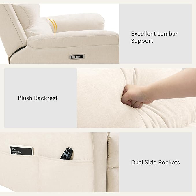 FLEXISPOT XRC6-Pro Nursery Power Glider Recliner with Adjustable Headrest, 270° Swivel Rocker Recliner for Nursery w/Massage & Heat, Water & Stain Resistant Ribbed Chenille, FSC Certified, Beige